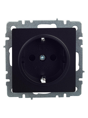 Розетка с заземлением и защитными шторками IEK Brite РС14-1-0-БрЧ черный BR-R14-16-K02