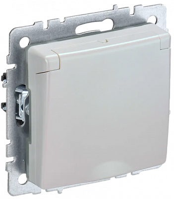 Розетка с заземлением и защитными шторками с крышкой IEK Brite РСбш10-3-БрЖ жемчуг BR-R16-16-K36