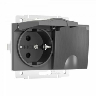 Розетка двойная с заземлением и крышкой графит рифленый Werkel W1172204 a057291