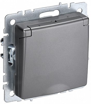 Розетка с заземлением и защитными шторками с крышкой IEK Brite РСбш10-3-БрС сталь BR-R16-16-K46