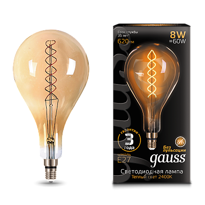 Лампа Gauss Filament А160 8W 620lm 2400К Е27 LED 150802008 (20 шт)