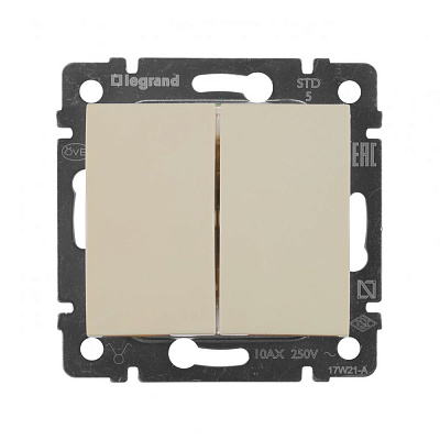 Выключатель двухклавишный бежевый Legrand Valena Classic 774305