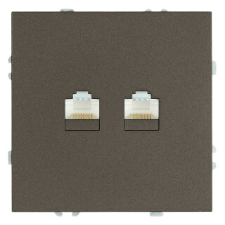 Розетка компьютерная 2-местная RJ-45 (механизм), STEKKER Эмили, RST00-5111-09, антрацит, soft touch