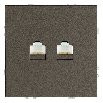Розетка компьютерная 2-местная RJ-45 (механизм), STEKKER Эмили, RST00-5111-09, антрацит, soft touch