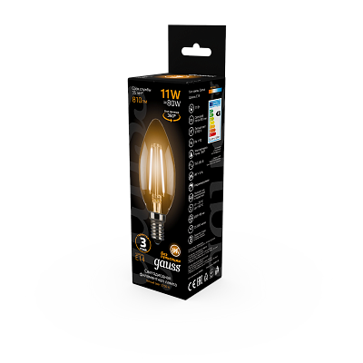 Лампа Gauss Filament Свеча 11W 810lm 2700К Е14 LED 103801111 (20 шт)