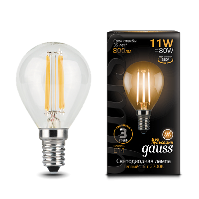 Лампа Gauss Filament Шар 11W 720lm 2700К Е14 LED 105801111