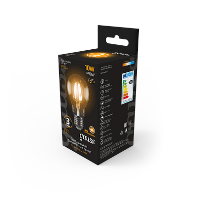 Лампа Gauss Filament А60 10W 930lm 2700К Е27 LED 102802110 (12 шт)