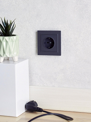 Розетка с заземлением и защитными шторками IEK Brite РС14-1-0-БрГ графит BR-R14-16-K53