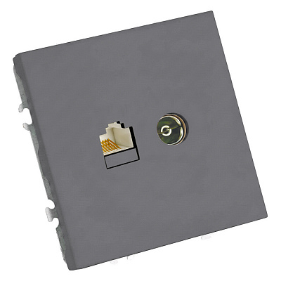 Розетка TV + компьютерная RJ-45 (механизм), STEKKER Эмили, RST00-5106-10, платиново-серый, soft touch