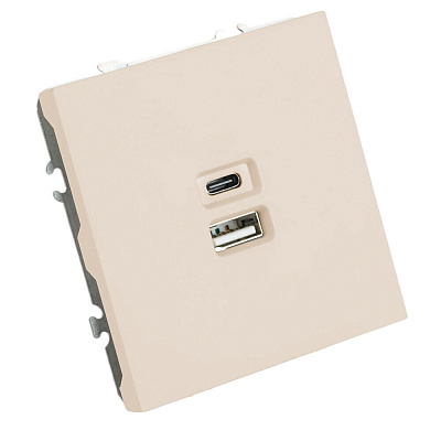 Розетка 2-местная USB + Type C (механизм), STEKKER Эмили, 250В, 20W, RST10-5115-08, кашемир, soft touch
