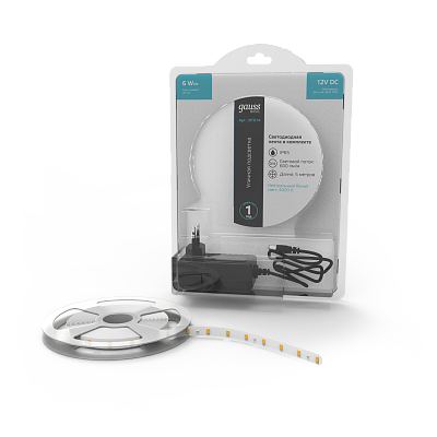 Лента Gauss Basic в комплекте LED 2835/60 12V 6W/m 600lm/m 4000K 8mm IP65 5м 1/50 BT014