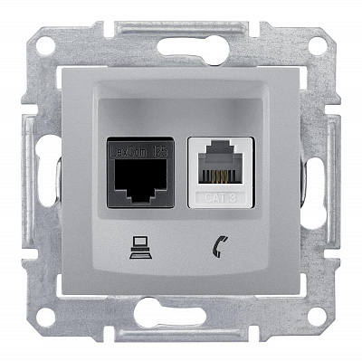 Розетка RJ11+RJ45 кат.5е алюминий SE Sedna SDN5100160