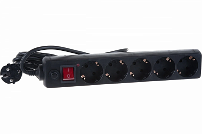 Сетевой фильтр с выключателем и заземлением 3м General Lighting Systems GPS-5-16-3x1-300-B 471004, черный