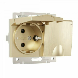 Розетка двойная с заземлением и крышкой шампань рифленый Werkel W1172210 a057287