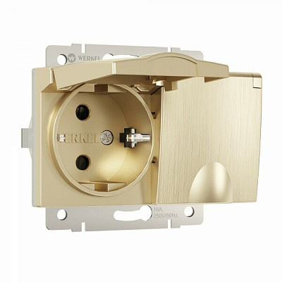 Розетка двойная с заземлением и крышкой шампань рифленый Werkel W1172210 a057287