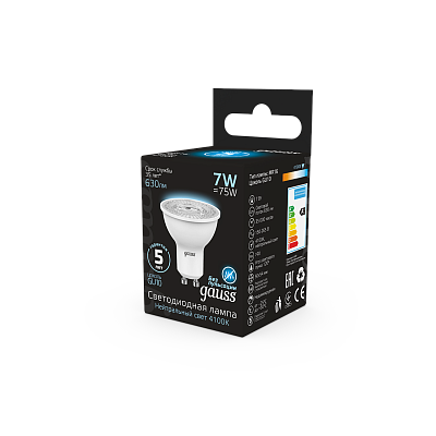 Лампа Gauss MR16 7W 630lm 4100K GU10 LED 101506207 (5 шт)