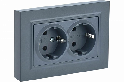 Розетка двойная с заземлением IEK Brite РС12-3-БрМ маренго BR-R21-16-K35-F