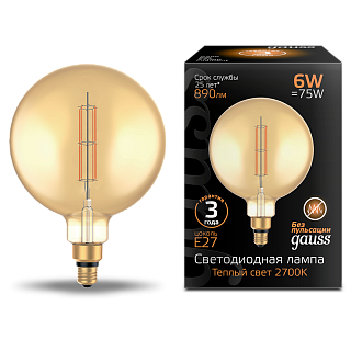 Лампа Gauss Filament G200 6W 890lm 2700К Е27LED 154802118