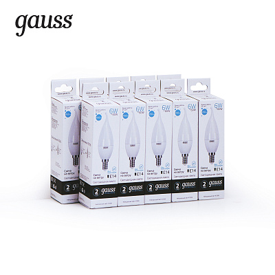Лампа Gauss Elementary Свеча на ветру 6W 450lm 4100K Е14 LED 34126 (2 шт)
