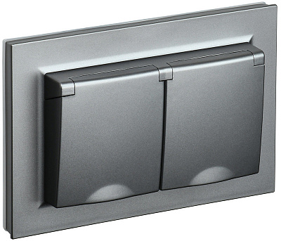 Розетка двойная с крышкой IEK Brite РСбш12-3-44-БрС сталь BR-R26-16-44-K46-F