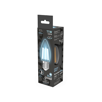 Лампа Gauss Filament Свеча 11W 830lm 4100К Е27 LED 1/10/50 103802211 (3 шт)