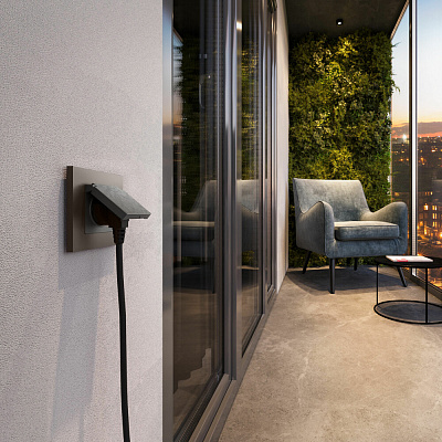 Розетка IP44 с заземлением, с защитной крышкой и шторками N Werkel графит рифленый W1171204 a069599