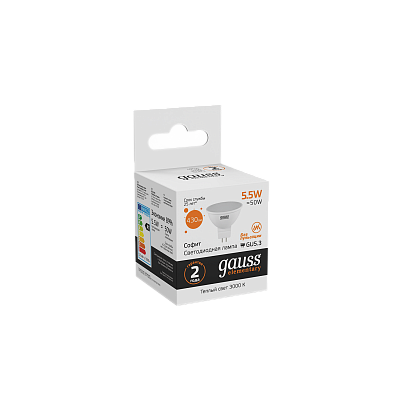 Лампа Gauss Elementary MR16 5.5W 430lm 3000К GU5.3 LED 13516 (2 шт)