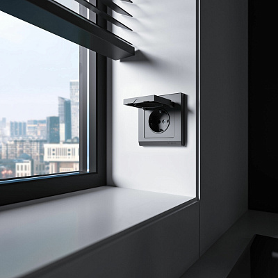 Розетка IP44 с заземлением, с защитной крышкой и шторками N Werkel графит матовый W1171264 a069592