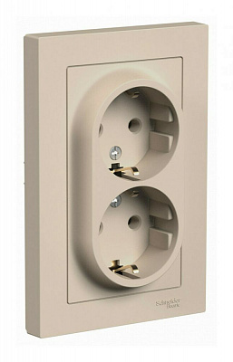 Розетка 2-м постами AtlasDesign 16А с заземлением в сборе песочный Schneider Electric ATN001224