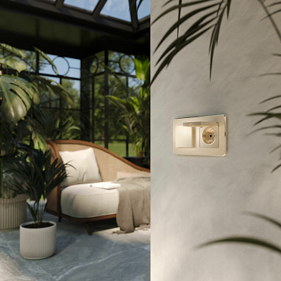 Розетка IP44 с заземлением, с защитной крышкой и шторками N Werkel шампань W1171211 a069581