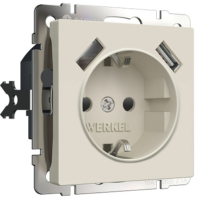 Розетка с заземлением и USB Werkel айвори матовые a062426