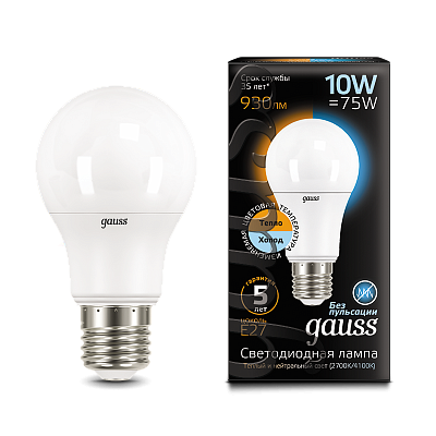Лампа Gauss A60 10W 930lm 3000K/4100K E27 LED 102502110-T