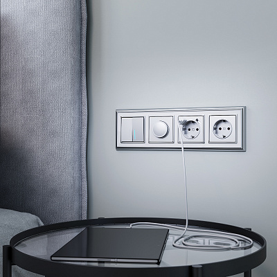 Выключатель двухклавишный с подсветкой Werkel W1120106 серебряный a051506