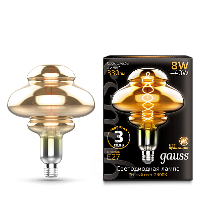 Лампа Gauss Filament BD160 8W 330lm 2400К Е27 LED 162802008 (20 шт)