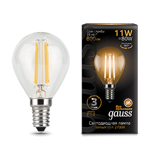 Лампа Gauss Filament Шар 11W 720lm 2700К Е14 LED 105801111