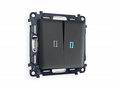 Комплект механизма 2-клавишного выключателя с подсветкой 10000K ALFA MA904020 Графит мягкое касание QUANT