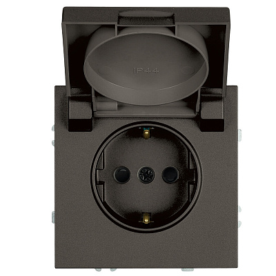 Розетка 1-местная с крышкой с защитной крышкой, STEKKER Эмили, с/з, IP42, 250В, 16А, RST16-5112-09, антрацит, soft touch