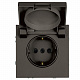 Розетка 1-местная с крышкой с защитной крышкой, STEKKER Эмили, с/з, IP42, 250В, 16А, RST16-5112-09, антрацит, soft touch