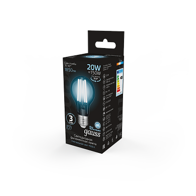 Лампа Gauss Filament А60 20W 1850lm 4100К Е27 LED 102902220 (20 шт)