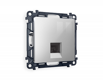 Комплект механизма компьютерной розетки ALFA MA412010 Серебро глянец RJ-45(8P8C) CAT6 с защитной шторкой QUANT