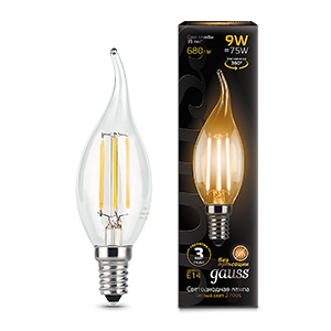 Лампа Gauss Filament Свеча на ветру 9W 680lm 2700К Е14 LED 104801109