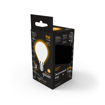 Лампа Gauss Filament Шар 9W 590lm 3000К Е14 LED 105201109