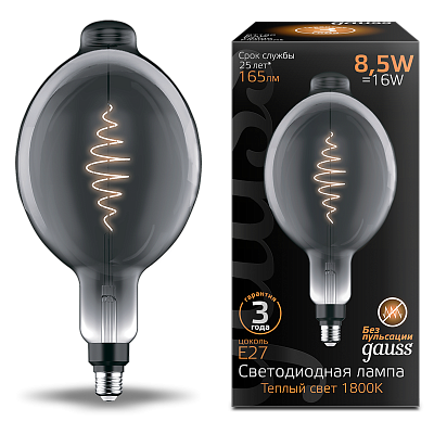 Лампа Gauss Filament BT180 8.5W 165lm 1800К Е27 LED 152802005 (15 шт)