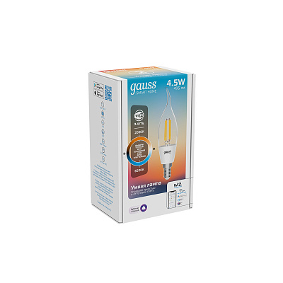 Умная Wi-fi филаментная лампочка Gauss Smart Light ССТ DIM  E14 CF35 4,5 Вт 2700-6500K 1280112