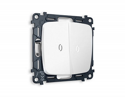 Комплект механизма 2-клавишного выключателя с подсветкой 5600K OMEGA MO124015 Белый матовый QUANT