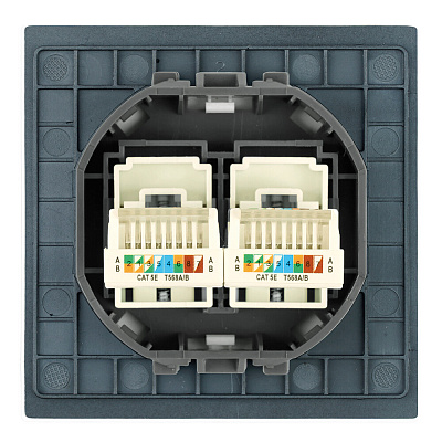 Розетка компьютерная 2-местная RJ-45 (механизм), STEKKER Мия, RST00-3111-05, черный бархат