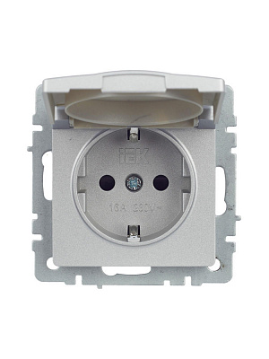 Розетка с заземлением и защитными шторками с крышкой IEK Brite РСбш10-3-44-БрА алюминий BR-R16-16-44-K47