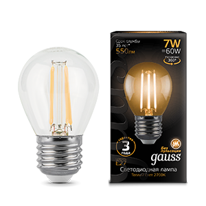 Лампа Gauss Filament Шар 7W 550lm 2700К Е27 LED 105802107