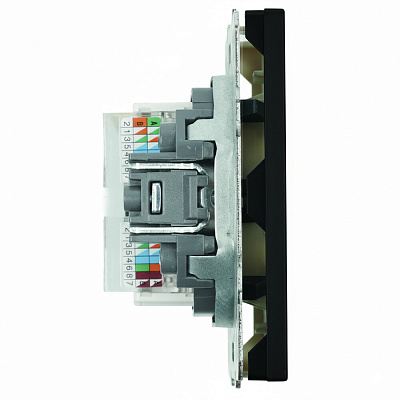 Розетка компьютерная 2-местная RJ-45 (механизм), STEKKER Эмили, RST00-5111-05, черный уголь, soft touch