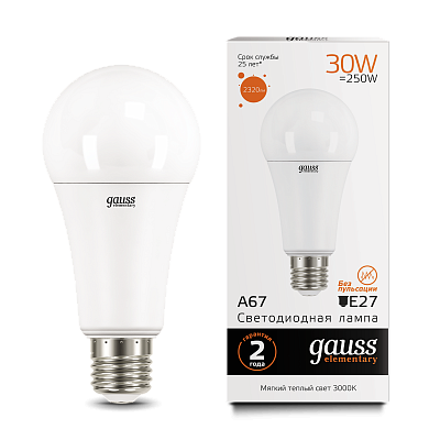 Лампа Gauss Elementary A67 30W 2320lm 3000K E27 LED 73219